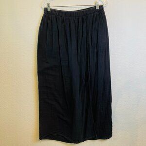Eastern Serenity Black Gauzy Cotton Wide Leg Faux Wrap Cropped Pants | XL